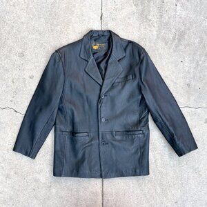 Vintage 90s Y2K Men's Sergio Vadducci Black Leather Blazer Jacket Size Large